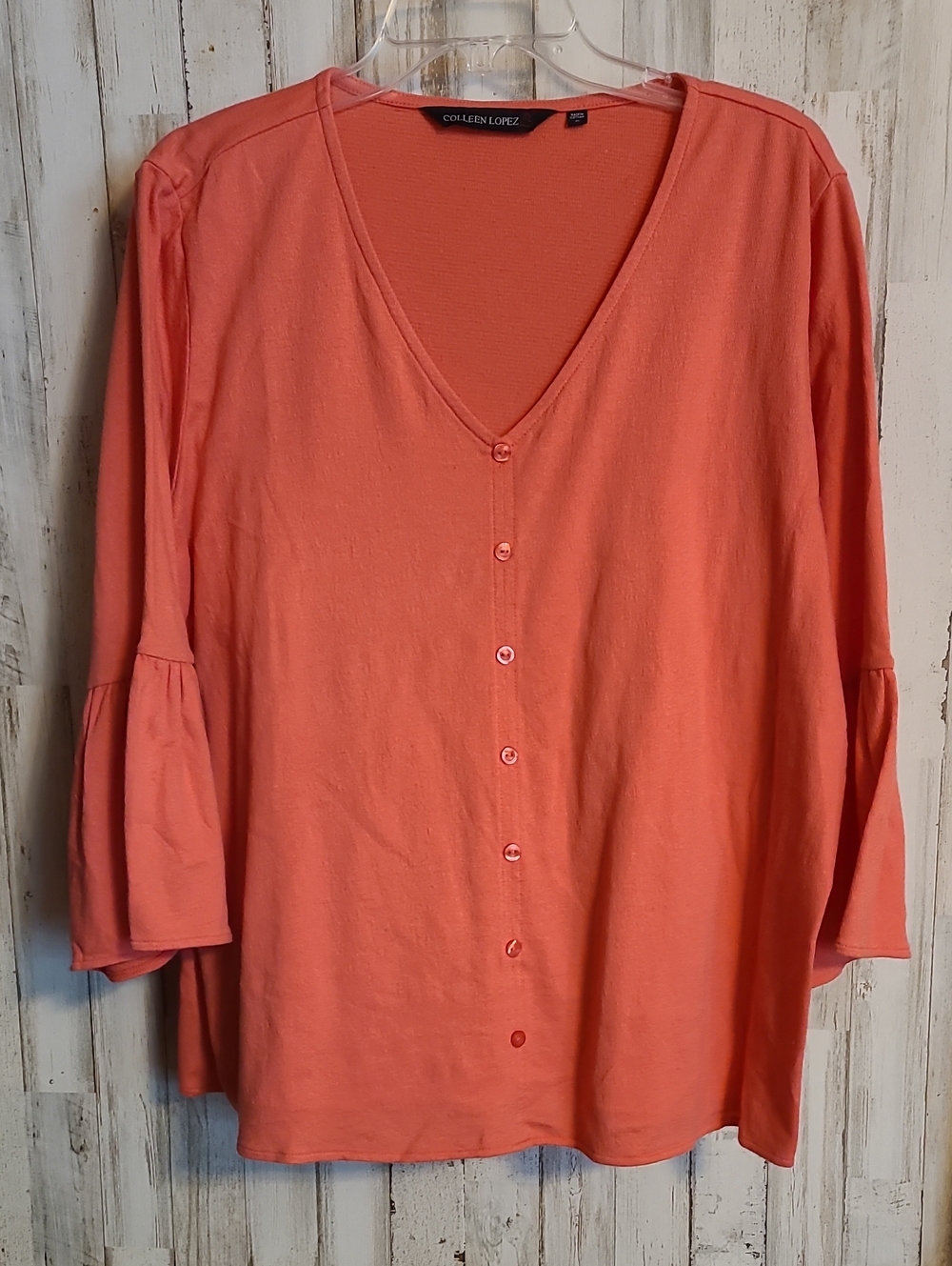 Colleen Lopez Coral Button-Front V-Neck Top